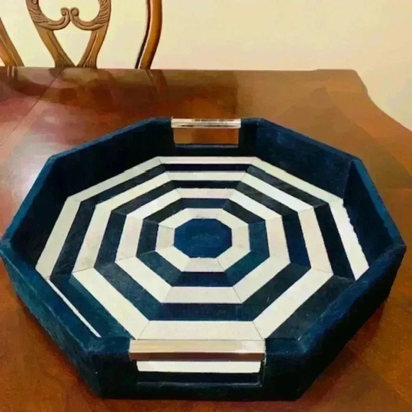 leather tray hexagonal striped pattern - Picture 3 of 7